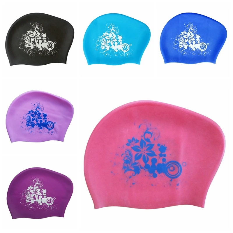 Cuffia da nuoto in Silicone floreale per copertura per capelli lunghi donna cappuccio da immersione impermeabile cappello elastico per la protezione