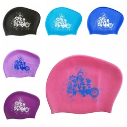 Cuffia da nuoto in Silicone floreale per copertura per capelli lunghi donna cappuccio da immersione impermeabile cappello elastico per la protezione dell'orecchio copricapo sportivo per adulti