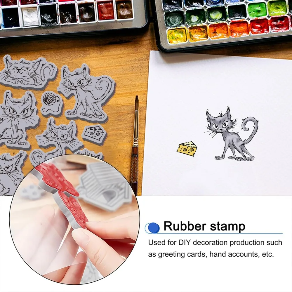 Niedlicher Wütende Katze-Stempel, lustige Skizze, Katze, EVA, zum Aufkleben, Stempel, Fischgräten-Garn, Stempel-Set für die Kartenherstellung, Fotoalbum
