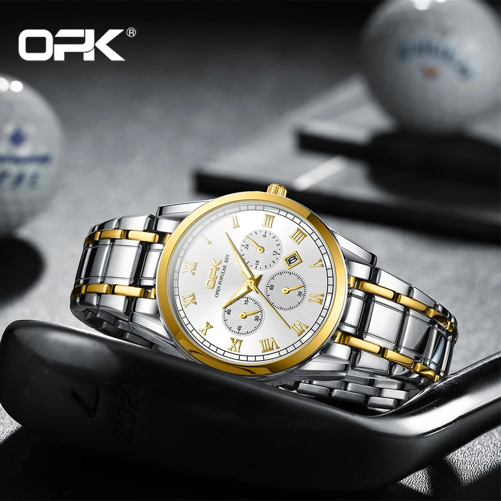 OPK Brand Steel Belt Dual Calendar MEN'S Quartz Watch 8119