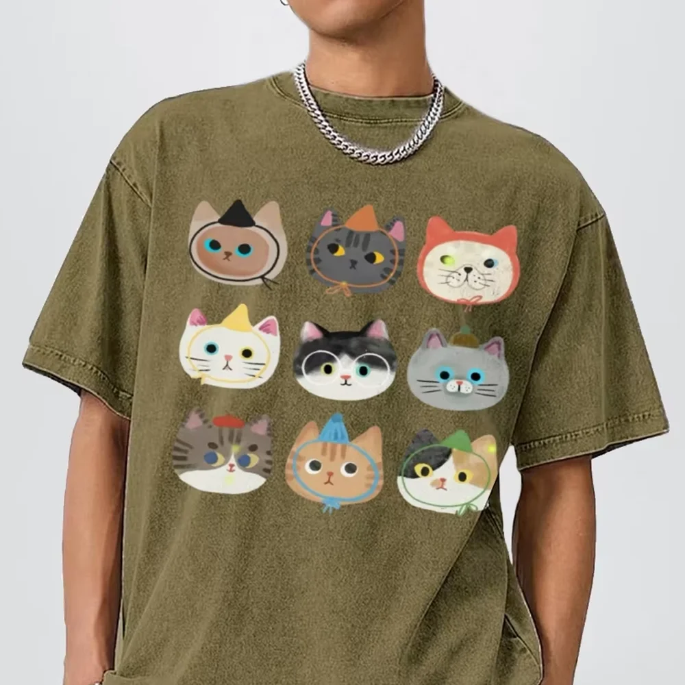 

Retro Neutral Women's T-Shirt Trendy Cute Cartoon Cat Avatar Printing High Quality Soft and Comfortable Casual Top Wear