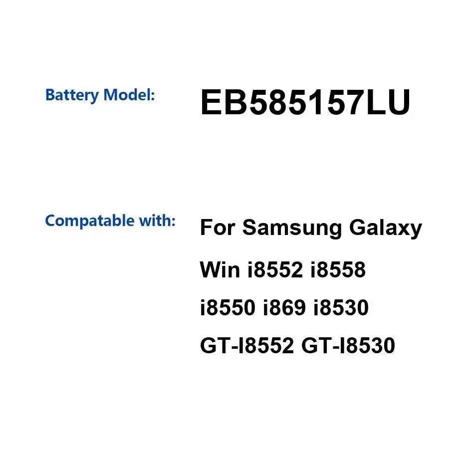 

Аккумулятор мобильного телефона EB585157LU 2000 мАч для Samsung Galaxy Win I8552 I8558 I8550 I869 I8530 GT-I8552 GT-I8530