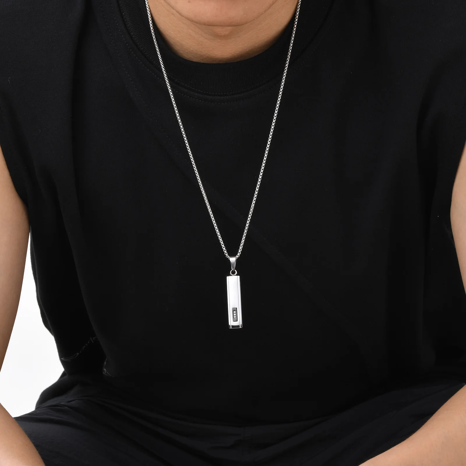 Vnox Geometric Vertical Bar Necklaces For Men Boys, Stainless Steel 3D Pillar Pendant With Box Chain, Christmas Gift To Dad Son image 2