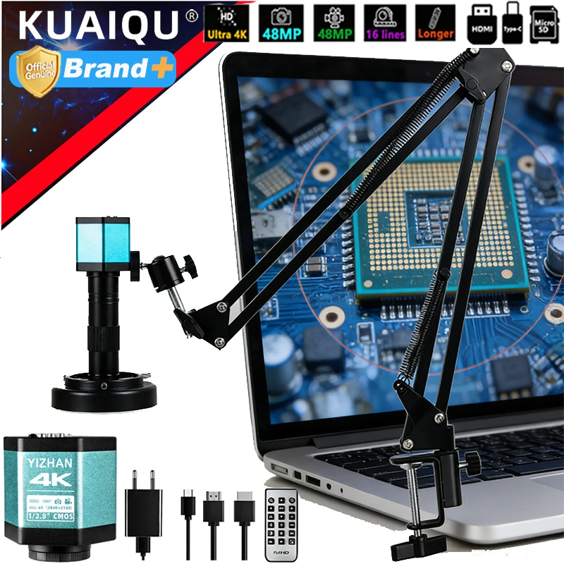 1080P 4K HD Industrial Microscope 150X  C-Mount Lens 48MP/13MP Digital Camera HDMI USB-C VGA Measurement For PCB Soldering DIY