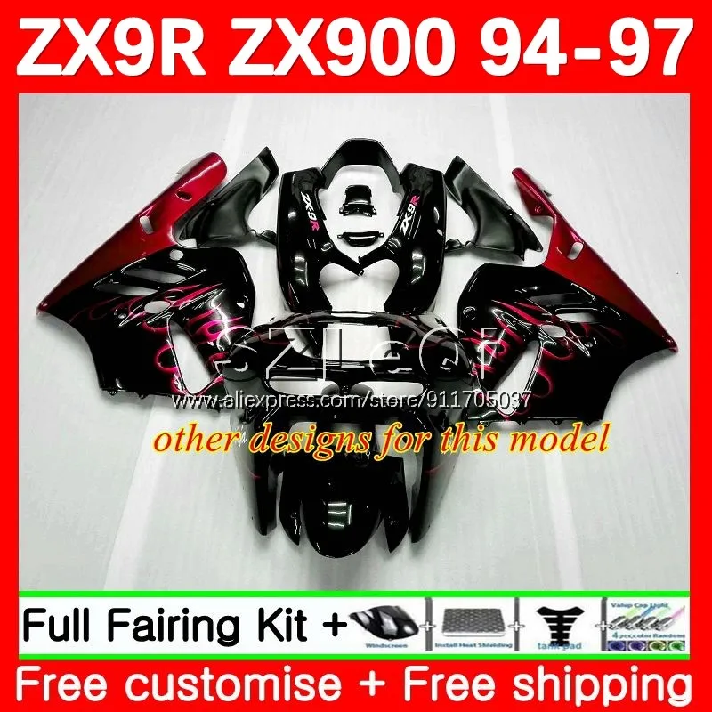 Silvery black Body + Decal For KAWASAKI NINJA ZX 9R 900 CC 9 R ZX9R 94 95 96 97 104No.12 ZX900 ZX-9R 1994 1995 1996 1997 Fairing