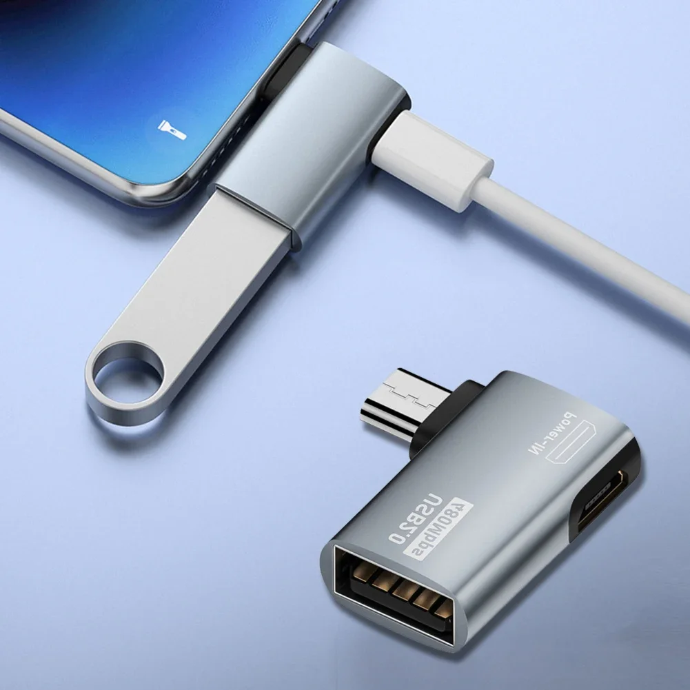 OTG مهائي كابلات 4K 90 درجة زاوية يسار/يمين تعمل بالطاقة المصغّر USB إلى USB OTG محول للتلفزيون اللوحي النار التلفزيون عصا 4K