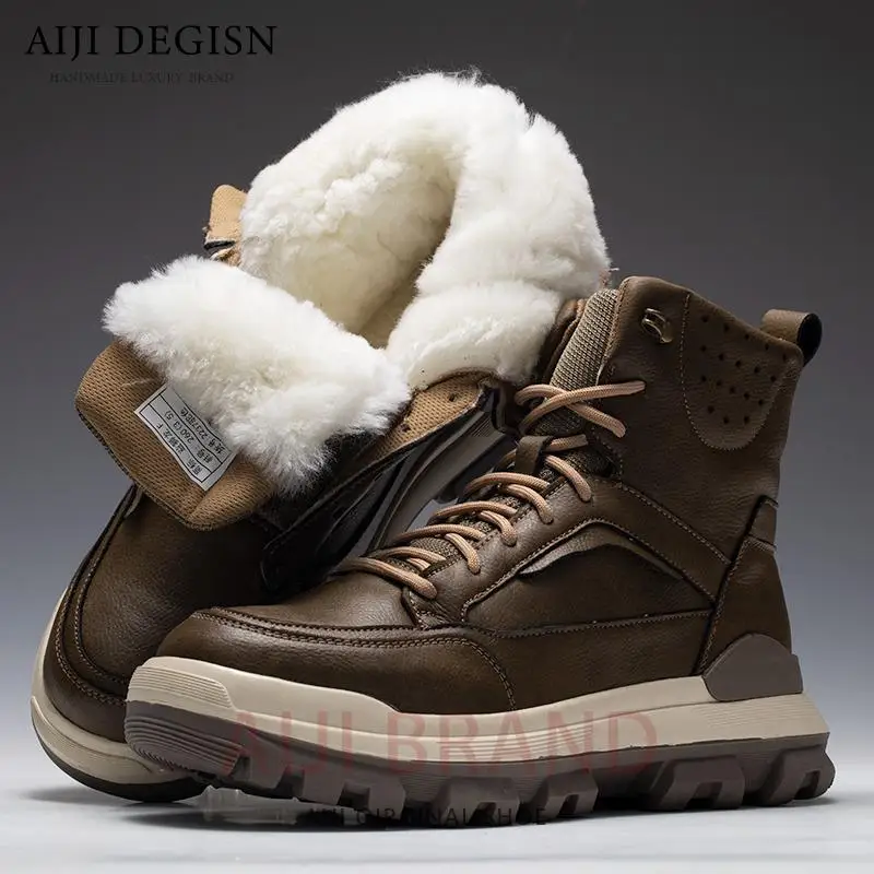 

Male Casual Round Toe Thick Sole Wool Warm Ankle Boots Men's Snow Boots Warm Waterproof Anti Slip Winter Cotton Shoes