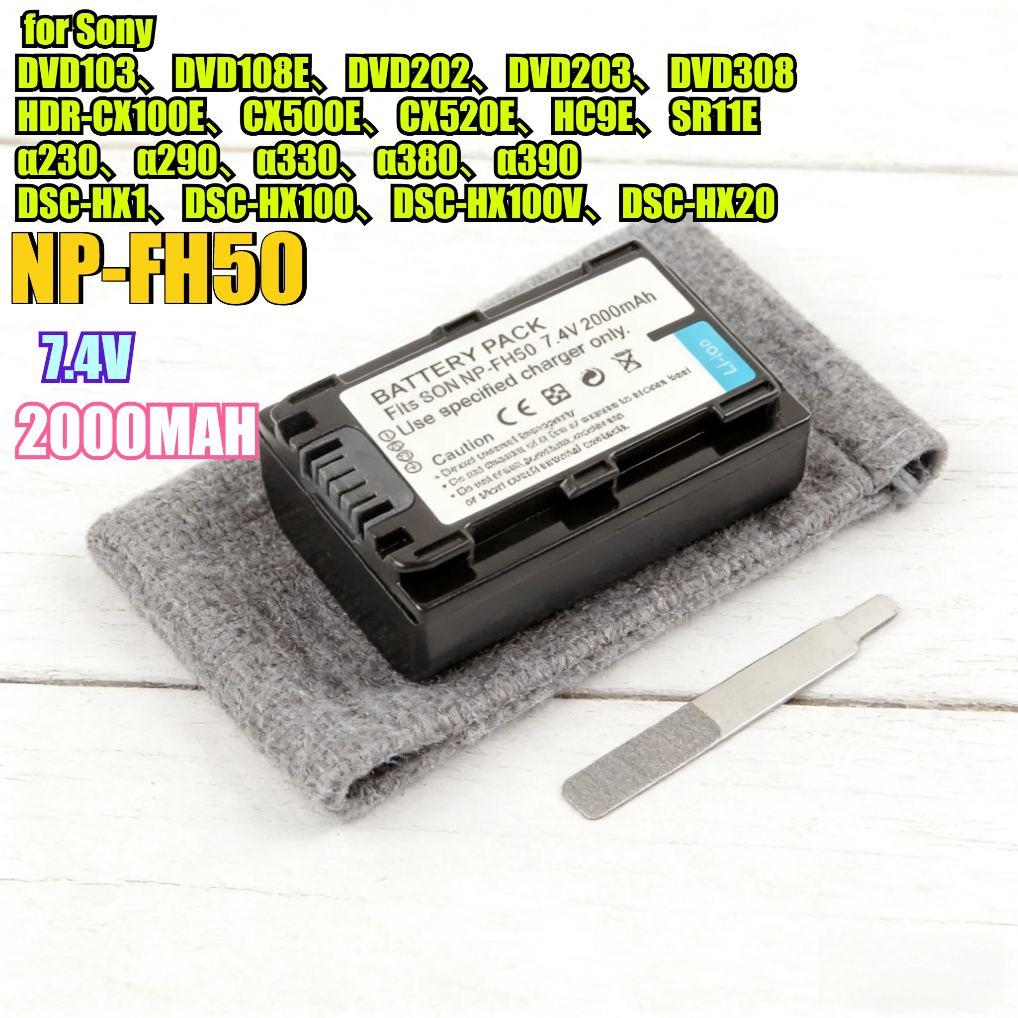 Batterie de remplacement NP-FH50 2000mAh pour caméscope Sony, bloc d'alimentation Li-ion Compatible avec HDR-SR5E/SR12E DCR-HC48E/DVD908E