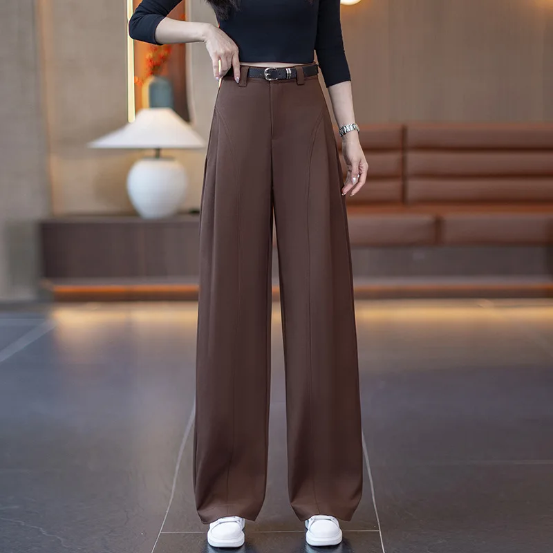 

Drapey модные однотонные универсальные повседневные длинные брюки для женщин на весну и осень, новые утягивающие широкие брюки в корейском стиле с высокой талией