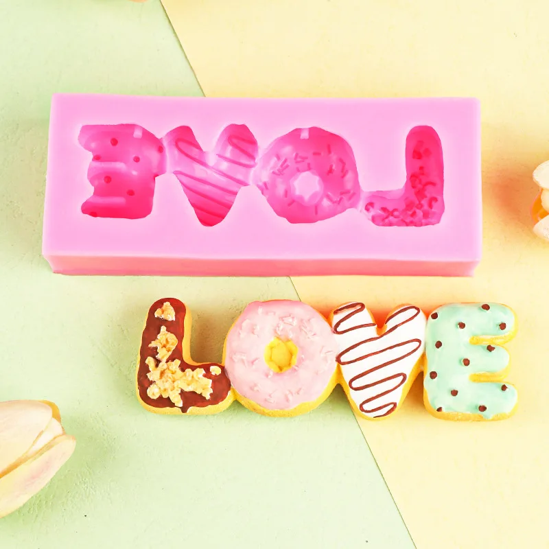 LOVE Alphabet Donut Cookie Shape Handmade Pudding Edible Play Kneading Music Silicone Mold B116