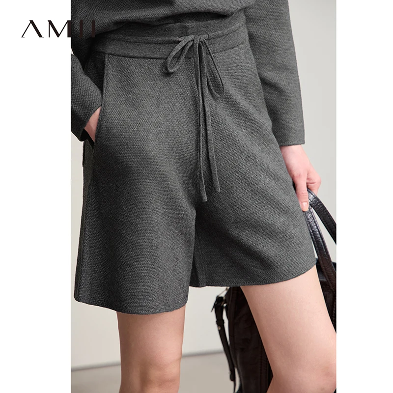 AMII Short Woman 2025 Summer New Minimalist Solid Color Casual Ladies Clothing Sports Style Loose Knit Shorts For Women12543093