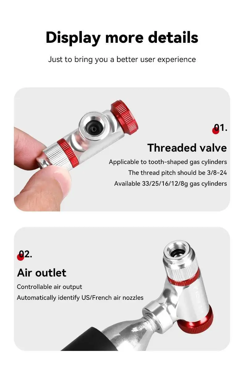 ESLNF CO2 Fahrradreifen-Aufpumper CO2-Pumpe Aufpumpkopf Aluminiumlegierung Fahrradreifenpumpe Werkzeug Mini Fahrrad CO2-Pumpe Fahrradzubehör – Detail 7