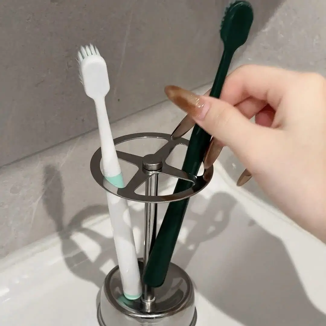 

Stainless Steel Toothbrush Holder Standing Bathroom Makeup Brush Storage Rack Desktop Organizer ABS Plastic One Slot