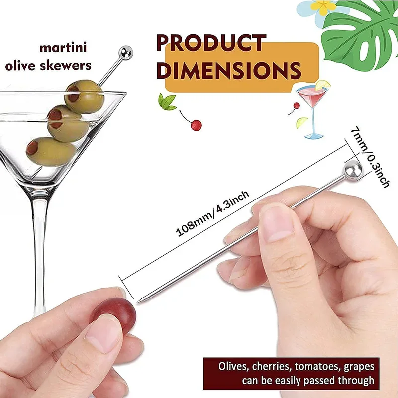 12Pcs Stainless Steel Cocktail Picks for Drinks Martini Olive Bloody Mary Bar Toothpicks Drink Garnish Appetizer Fruit Skewers