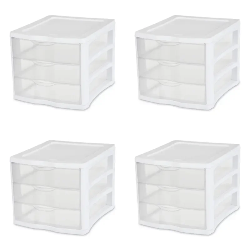 Sterilite 3 Drawer Unit Plastic White Set of 4  Items Storage Box