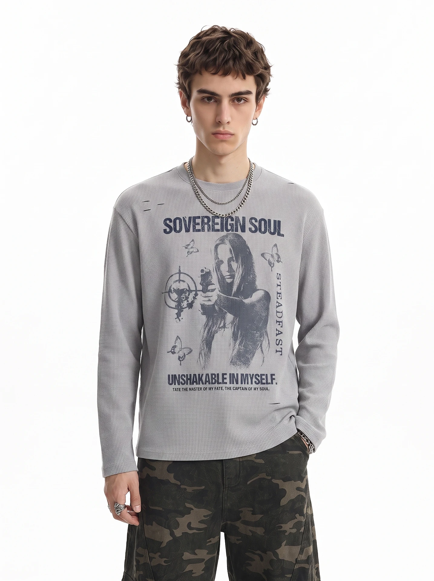 BETEBULE American High Street Long Sleeve T-Shirt Men's Autumn Subculture Short Wide Wafer Print Casual Comfortable Top