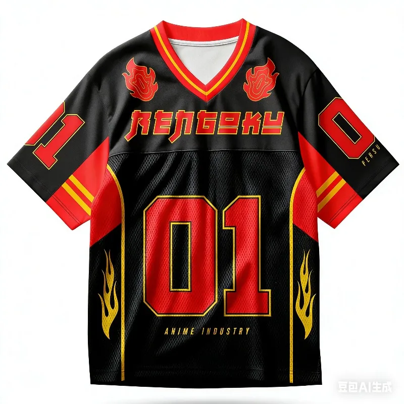 Demon Slayer Anime Rugby Shirt Charcoal Jiro Purgatory Ignosuke Flame Printed V-neck Shirt Short Sleeve