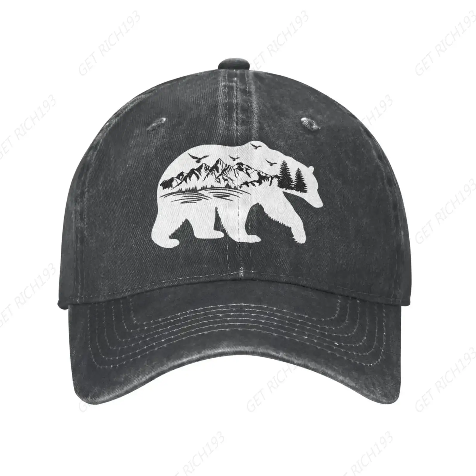 

White Bear Mountain Baseball Cap For Men And Women Vintage Adjustable Dad Hat Washed Denim Cotton Outdoors Hat