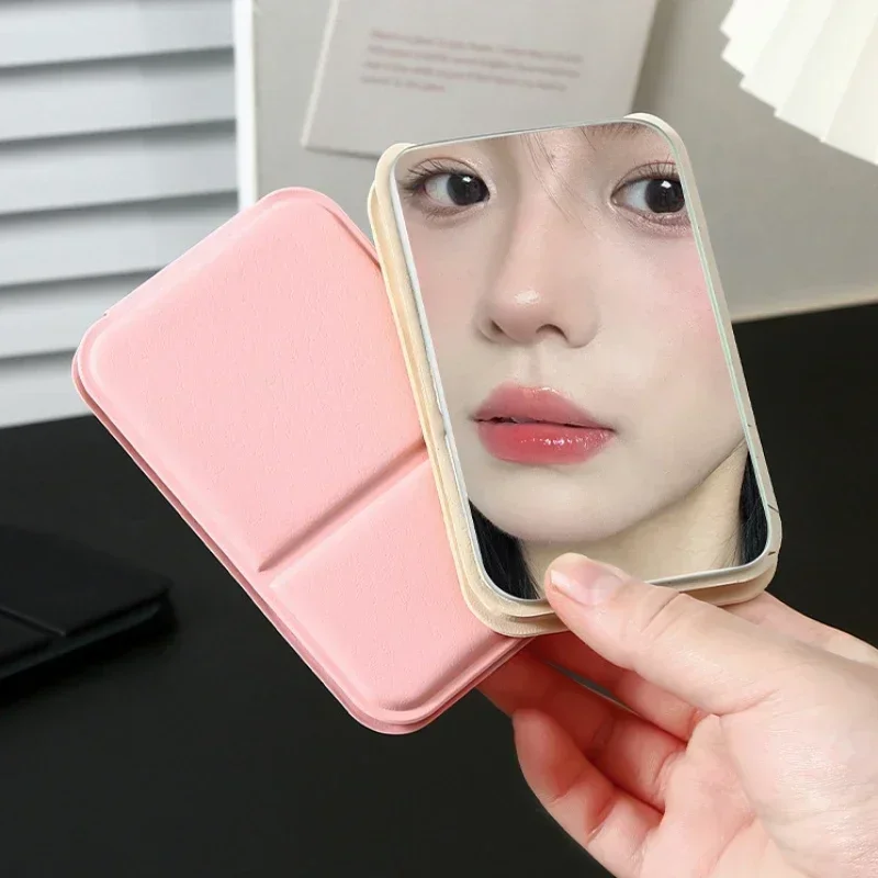 3Color Desktop Make Up Mirrors PU Leather Portable Handheld Makeup Mirror Foldable Student Compact Cute Pocket Mirror New