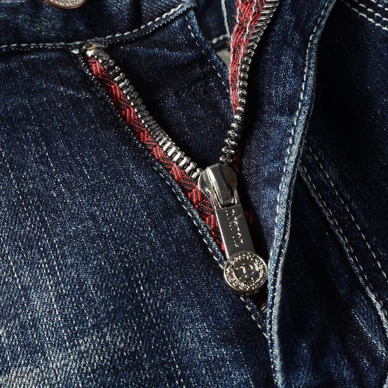 Fashion Designer Men Jeans High Quality Retro Washed Blue Stretch Slim Fit Ripped Jeans Men Vintage Casual Denim Pants Hombre