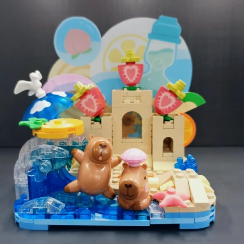 Genuine JAKI Capybara Building Blocks Hot Spring Camping Desktop Decoration Puzzle Assembling Model Toys Birthday Gift