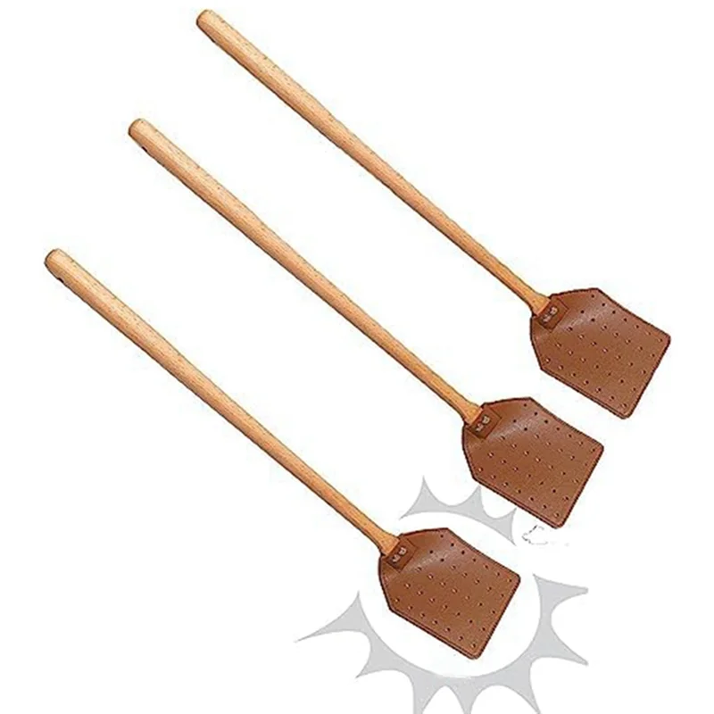 

ABKJ-PU Leather Fly Swatter Heavy Duty Manual Fly Swatter With Wood Handle,Durable Leather Fly Swatter For Indoor And Outdoor Du