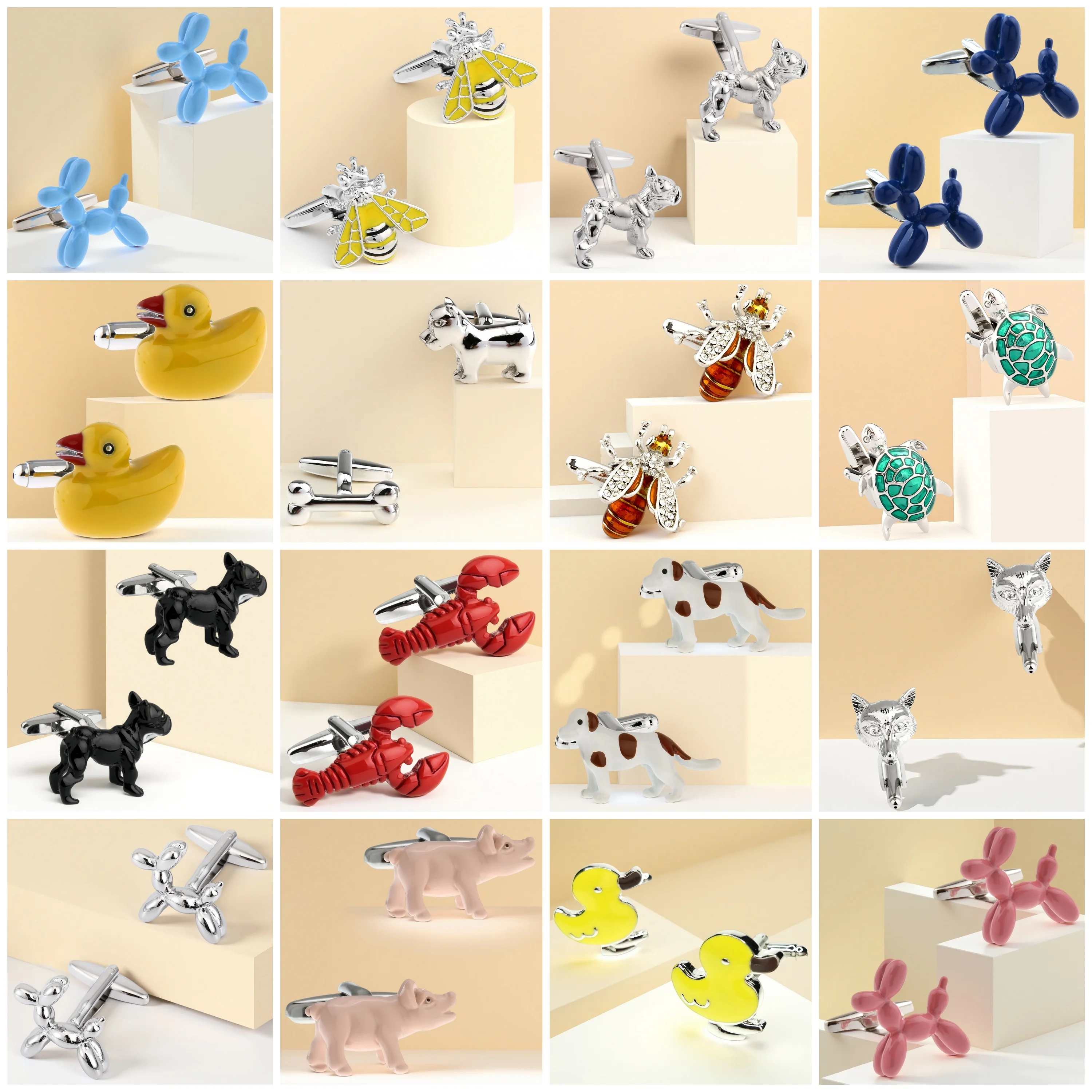 Annlyy Fashion Duck Dog Bee Turtle Pig Fox Lobster Animal Mens Cufflinks Cuff Links