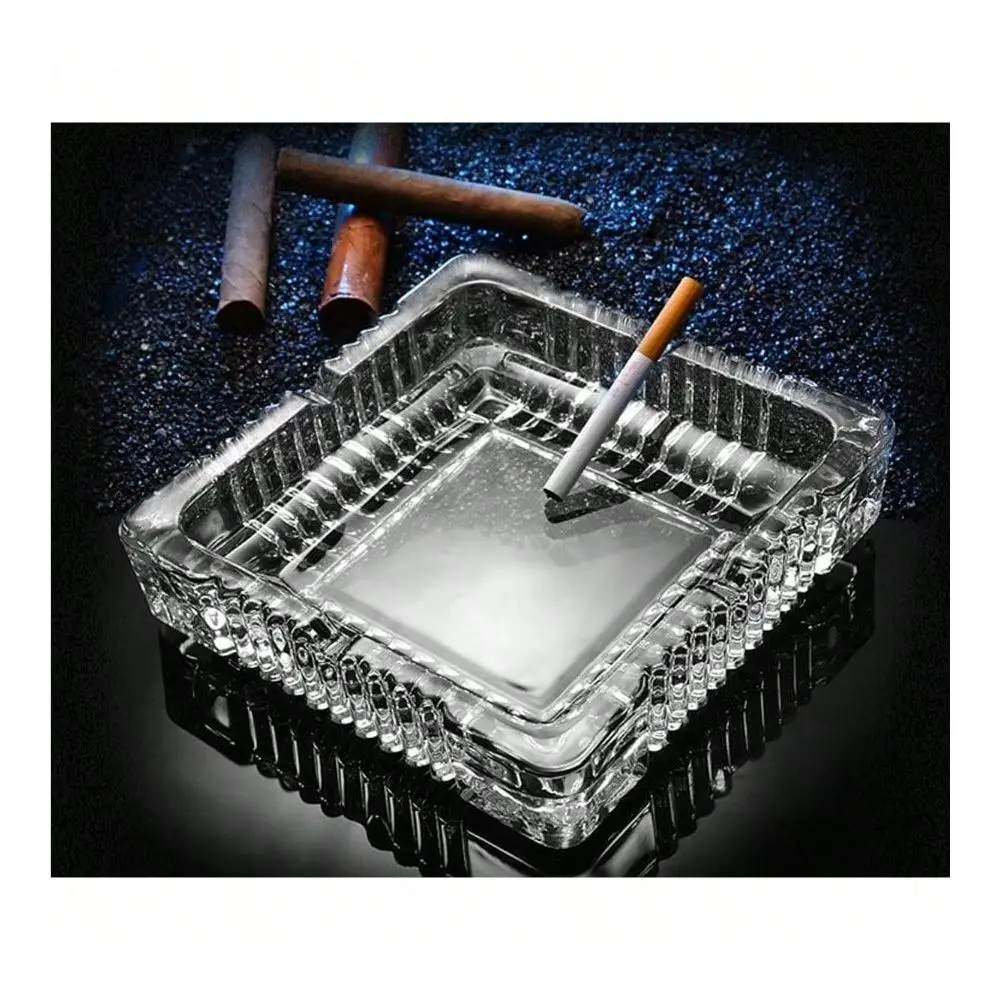 

Большая стеклянная пепельница 7x7 дюймов для сигарет и сигар, прозрачная хрустальная пепельница, уличная стеклянная квадратная пепельница 7.3