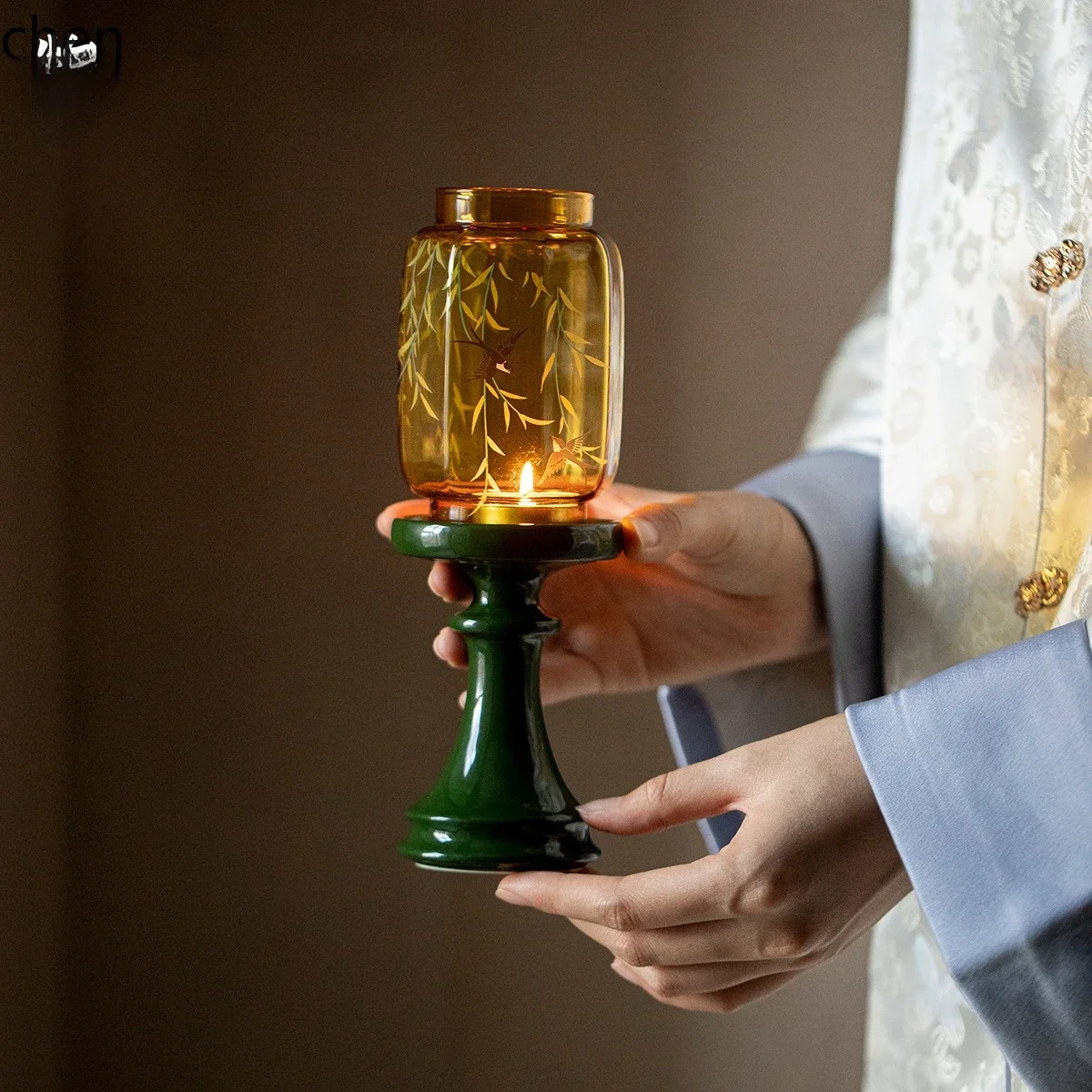 b11-7.2 glass emerald candlestick swallow return atmosphere lamp aromatherapy candle tea accessories desktop ornaments