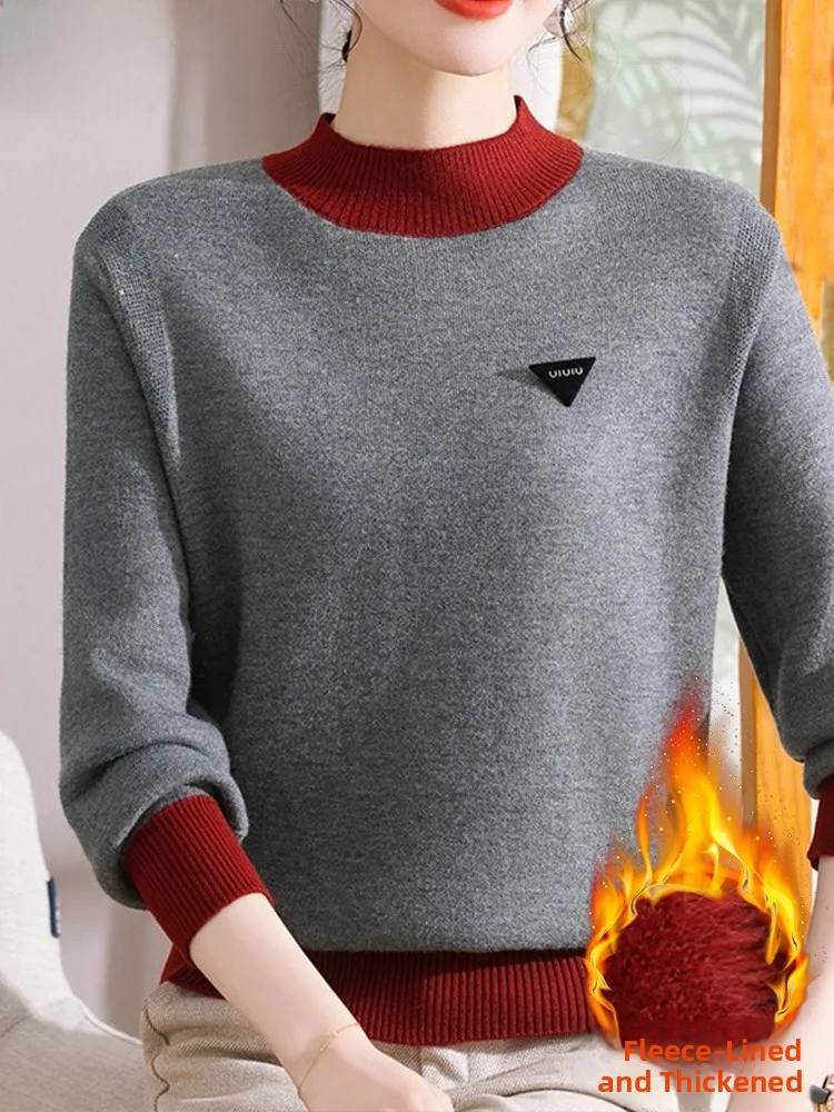 

Thiened Inteated Fce Women's Sweater Winter Faion Loose Fit round Ne Knitwear Base Layer irt for Middle-Aged And...