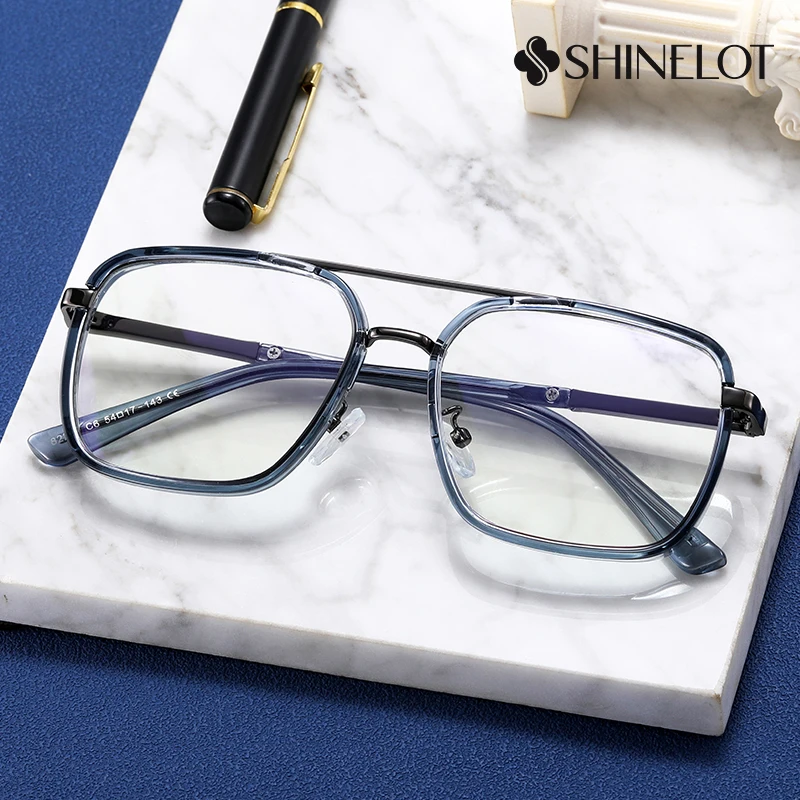

82255 Durable Men Eyeglasses Frame Gentleman Radiation Protection Double Bridge Glasses Male Style Eyewear Father's Gift