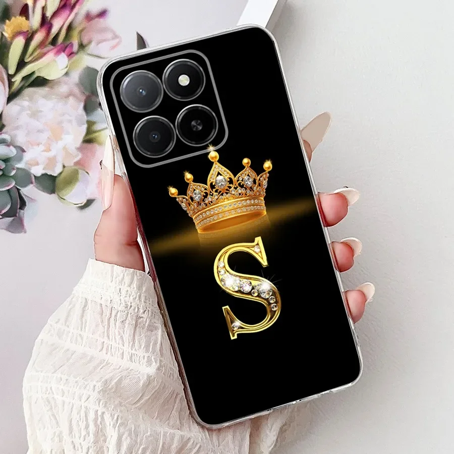 For Honor X6b 2024 Phone Case Alphabet Crown Initial Letter Soft Silicone TPU Cover For HonorX6b X 6b JDY-LX1 Coque Fundas