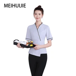 New Beauty Salon Beautician Work Clothes Women's Hotel Uniform Reception Clothing Hairdresser Spa Uniform Short sleeve Set