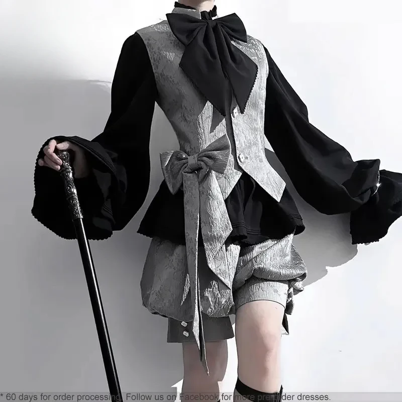 

Pre-order Ouji Lolita Hooded Cloak Cape / Short Pants / Vest / Shirt by Princess Chronicles ~ Gray Rabbit in Moonlight