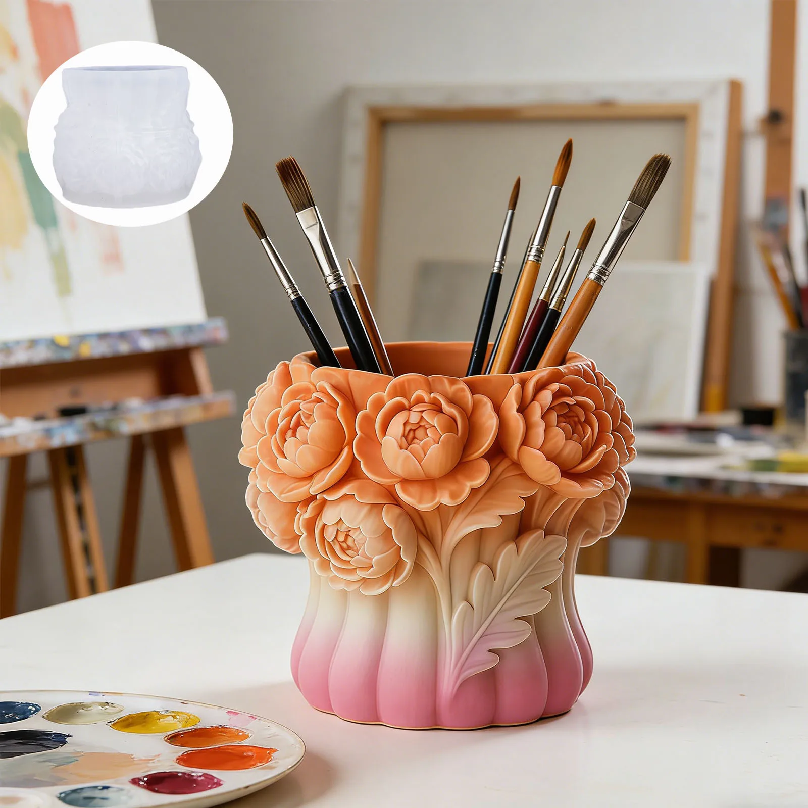 3D Rose Flower Vase Silicone Mold DIY Pen Holder Storage Container Candlestick Flower Pot Craft Casting Mold Home Decor