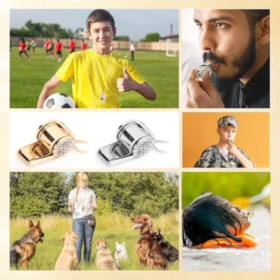 นกหวีด 2 ชิ้น พร้อมพวงกุญแจคริสตัลประดับเพชร นกหวีดโลหะโซ่ยาว ชุบทอง นกหวีดเงางามสำหรับโค้ช ผู้ตัดสิน