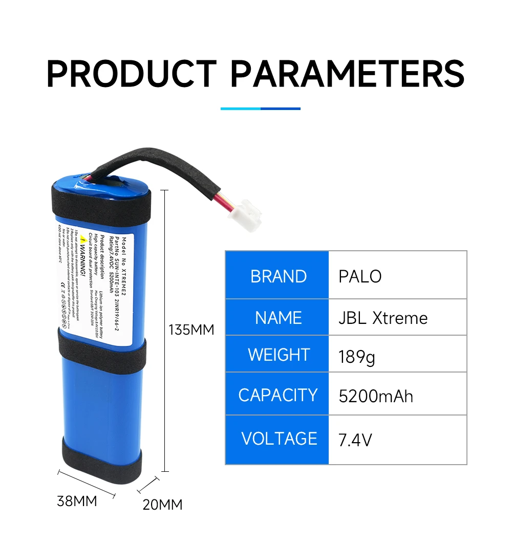 For JBL Xtreme 2 Xtreme 3 Xtreme2 Xtreme3 Replacement Battery 7.4V 5200mAh Bluetooth Speaker Batteries Acumulator 6wire Plug