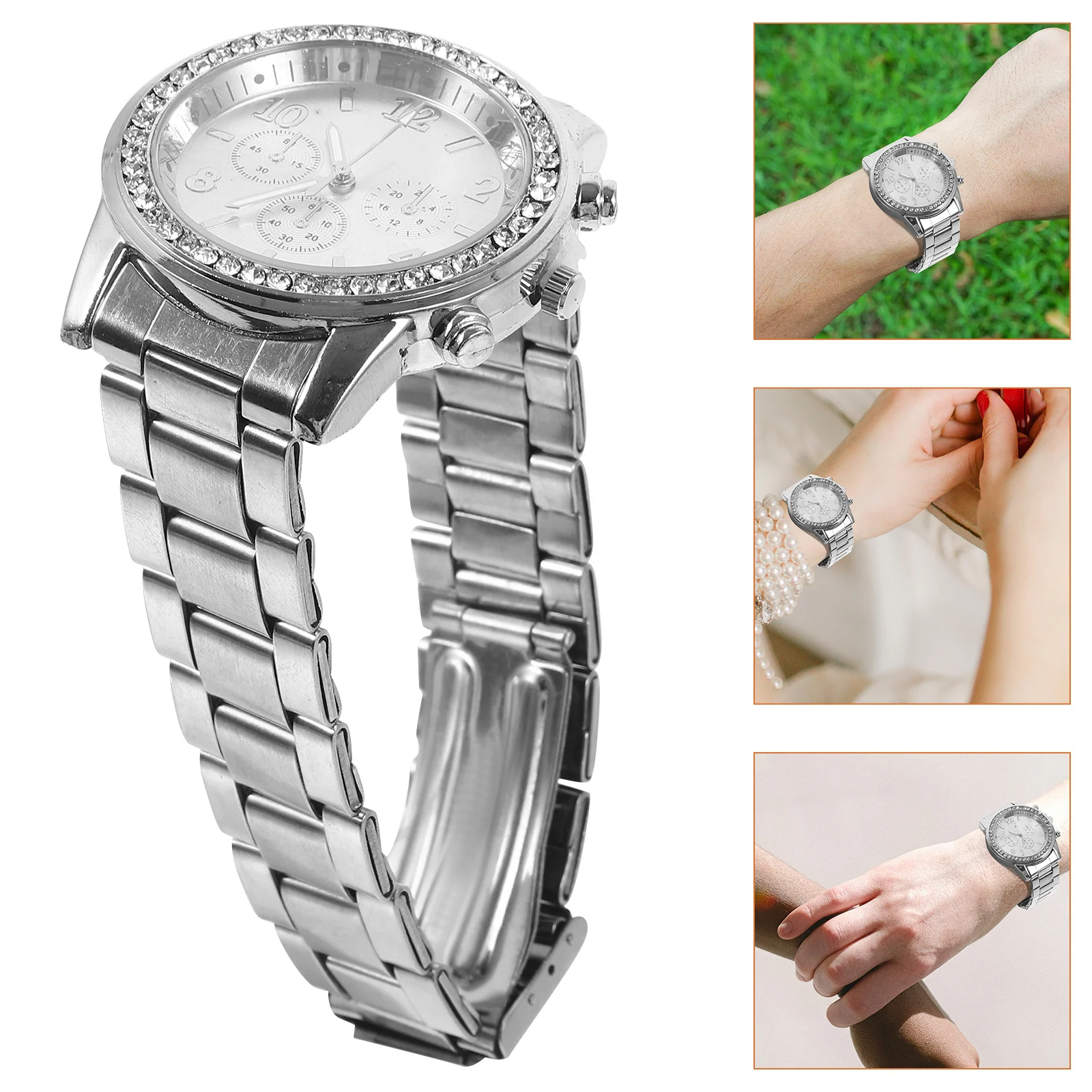 

Женские кварцевые часы, серебряный ремешок из нержавеющей стали, изысканные повседневные женские наручные часы с бриллиантами, лучший подарок на Рождество