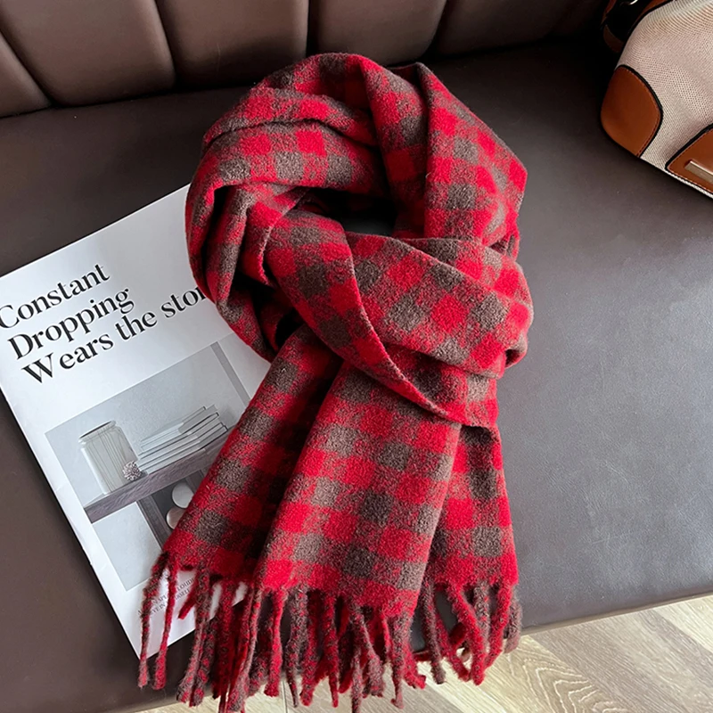 

Winter Fashion Cashmere Red Plaid Design Scarf Men Women Warm Thicken Shawls Scarves Bufanda Tassel Poncho Echarpe Stoles 2025