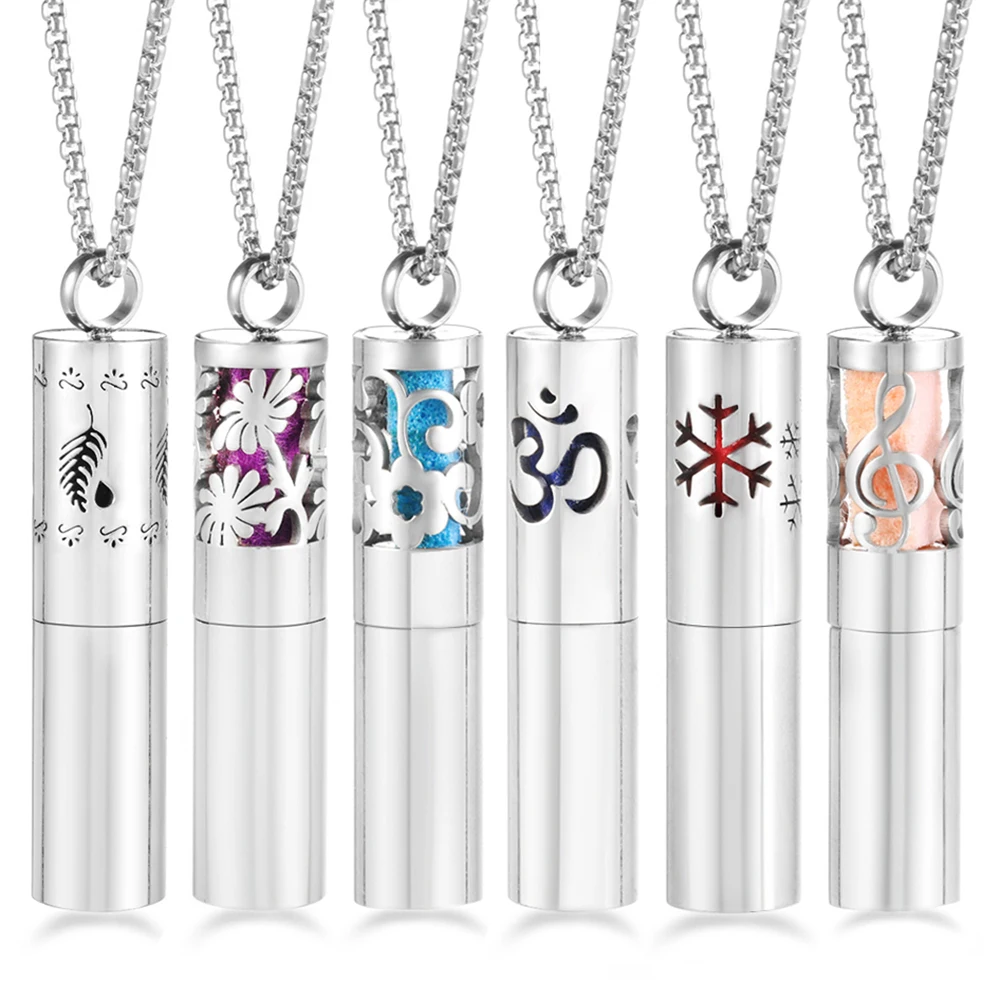 Cylindrical Aromatherapy Essential Oil Diffuser Necklace Storage Bottle Stainless Steel Pendant Fashion Perfume Lockets Jewelry