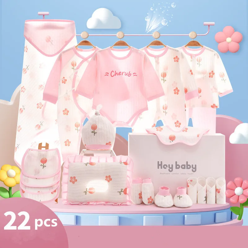 22/24 pieces/lot Newborn Baby Clothes Sets For Girls Boys 100% Cotton Infant Summer Clothes Outfits Baby Rompers Hat Bibs