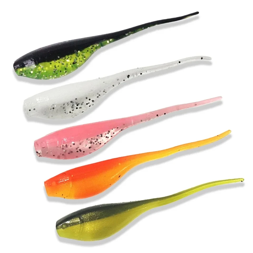 5cm Worm Fishing Lure Silicone Artificial Soft Lures Tadpole Shape Lure PVC Material Needle Tail Worm Swimbaits Fishing Tackles