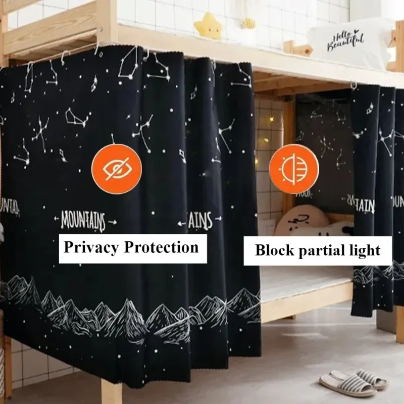 2pcsUniversal Student Dormitory Bed Tent,Blackout Privacy Curtain with Dustproof Top for Top Bunk Bottom Bed,Cute Printed Shade