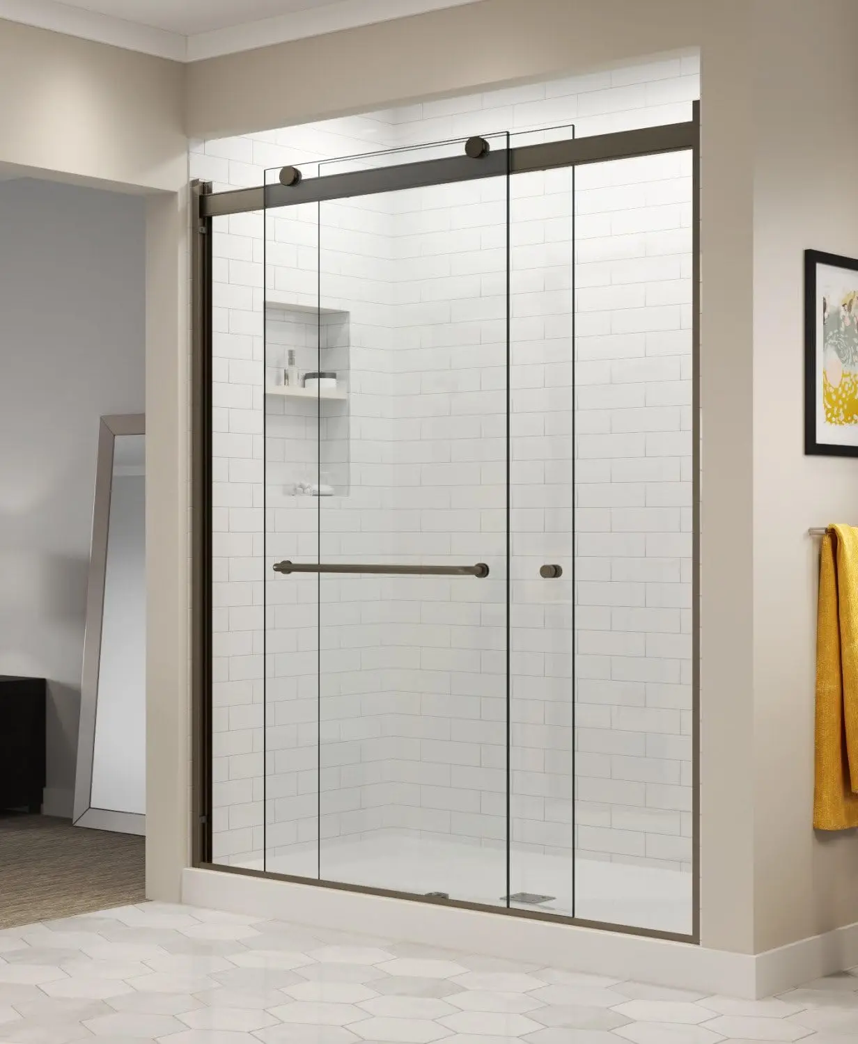 Basco Sliding Shower Door, Rotolo Rtla05B4870Clor, 44-48 In. W X 70 In. H, Oil Rubbed Bronze, 1/4 In. Clear Tempered Glass