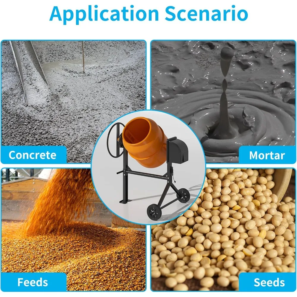 5.0 قدم مكعب. خلاط أسمنتي كهربائي 1/2 حصان آلة خلط الملاط الخرساني المحمولة مع عجلات للجص #3