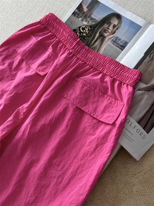 ドラゴンフルーツカラー クイドライ ハーレムパンツ レディース 夏 薄手 Dストリング エラスティック ハイウエスト スリミング カジュアルパンツ