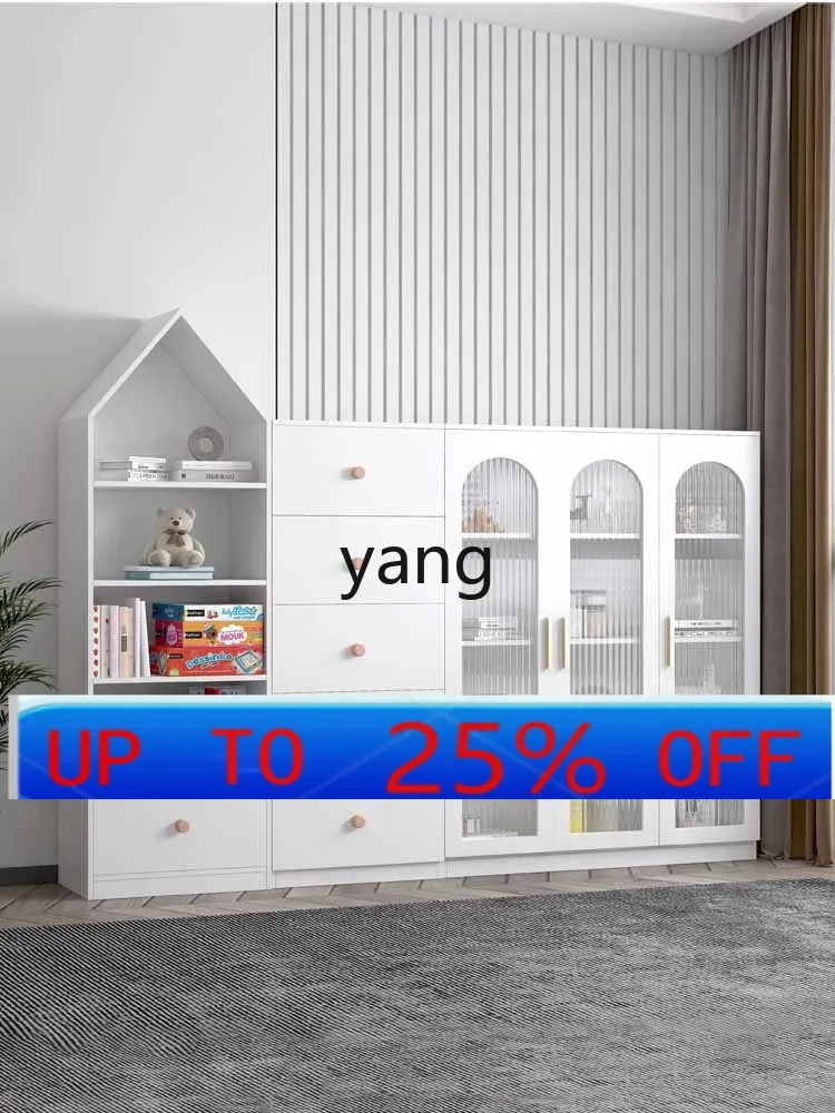 CX Solid Wood Children's Bookcase Dustproof Changhong Glass Door Arched Bookshelf Floor-Standing Rack Toy Storage Cabinet