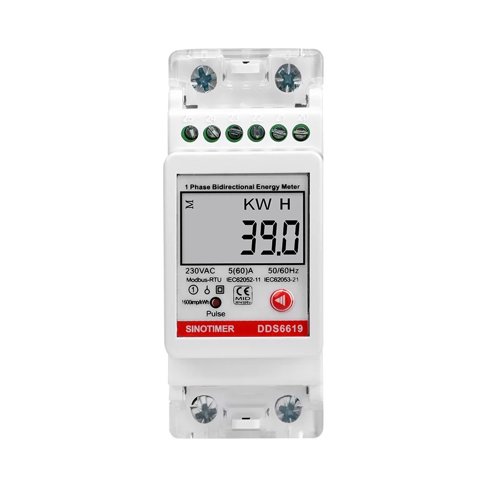 

DDS6619-039 Din-Rail AC230V Multifunction Single-Phase Energy Meter 2P With RS485 Modbus Communication Bidirectional Metering