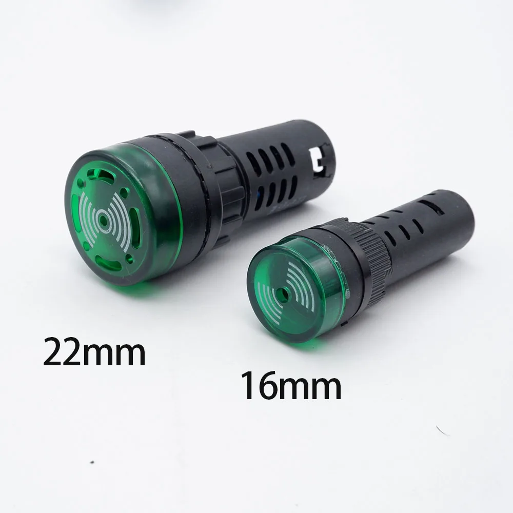 Brzęczyk 16mm 22mm stroboskopowy brzęczyk wskaźnik alarmu dźwięk świetlny 12V 24V 220V przerywany dźwięk światło ostrzegawcze żółty czerwony zielony