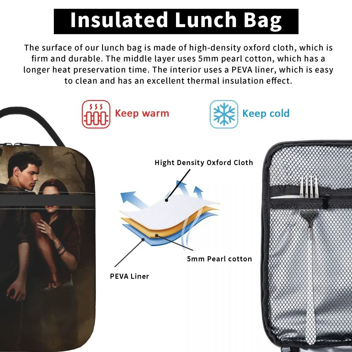 The Twilight Saga Edward Cullen Insulated Lunch Bag for Women Children Portable Food Boxes Thermal Lunch Box Tote